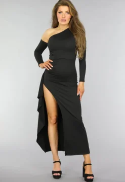 One Shoulder Split Jurk met Ruffles