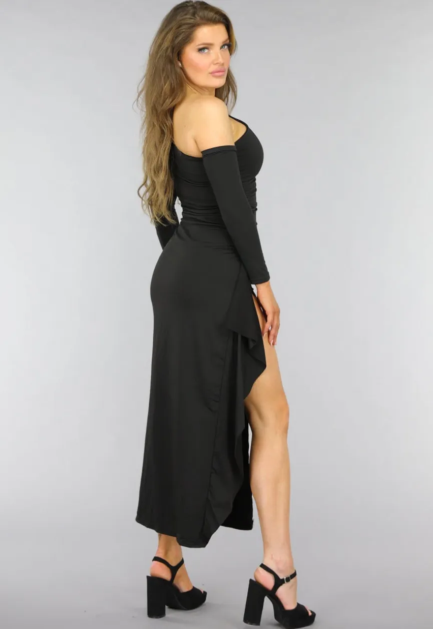 One Shoulder Split Jurk met Ruffles