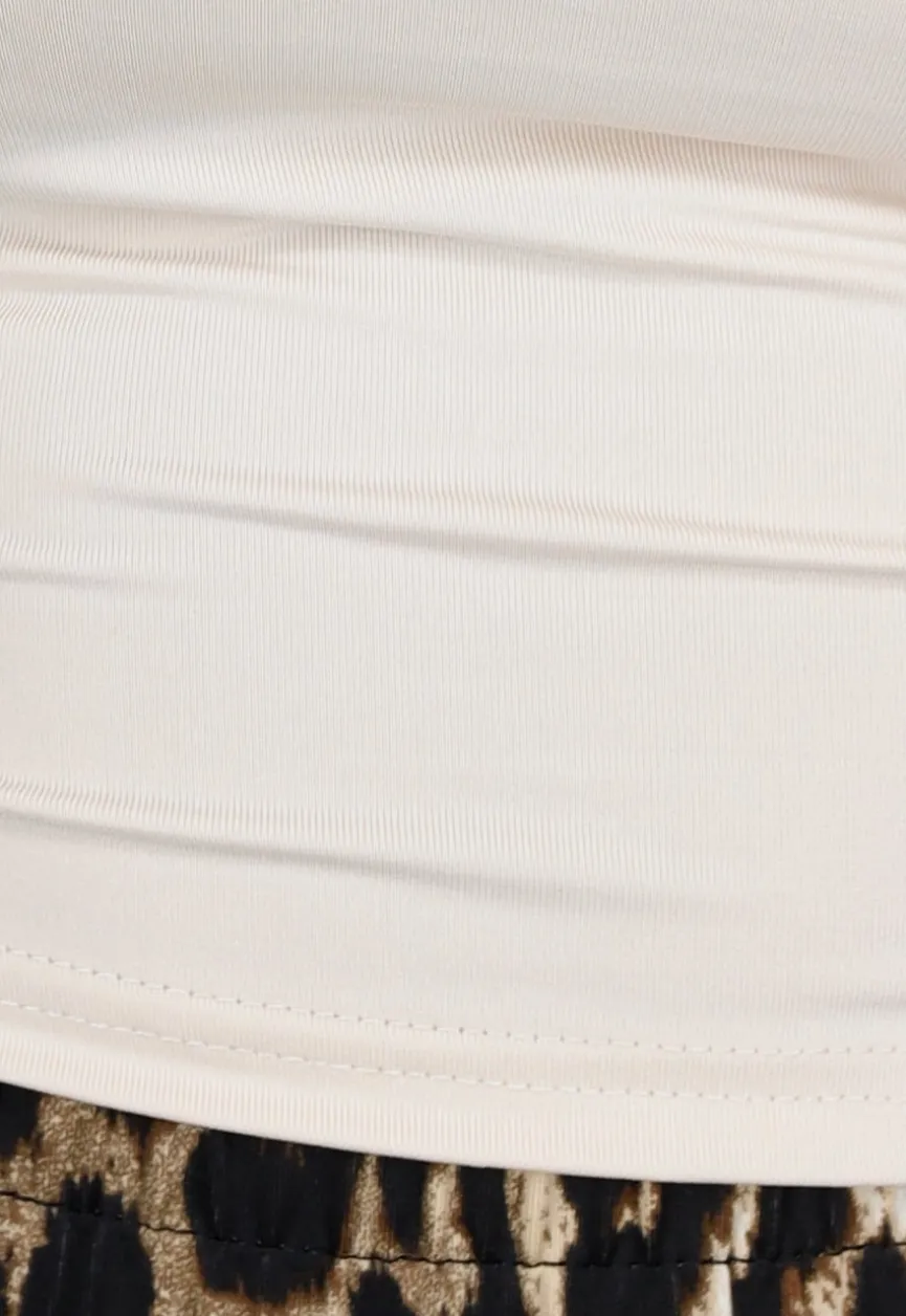 One Shoulder Stretch Crop Top in Beige