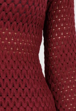 Opengewerkte Top Bordeaux Rood met Wijde Mouwen
