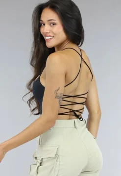 Open Rug Bodysuit Zwart met Strap Details