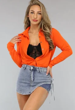 Oranje Blouse met Gouden Knopen
