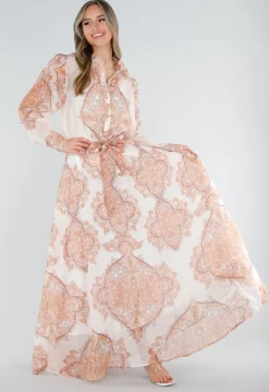 Oranje Blouse met Paisley Print en Lange Mouwen