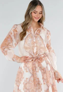 Oranje Blouse met Paisley Print en Lange Mouwen