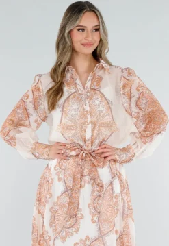 Oranje Blouse met Paisley Print en Lange Mouwen