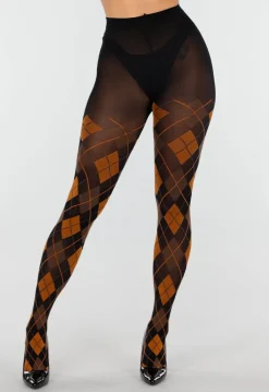 Oranje Bruine Panty met Argyle Print
