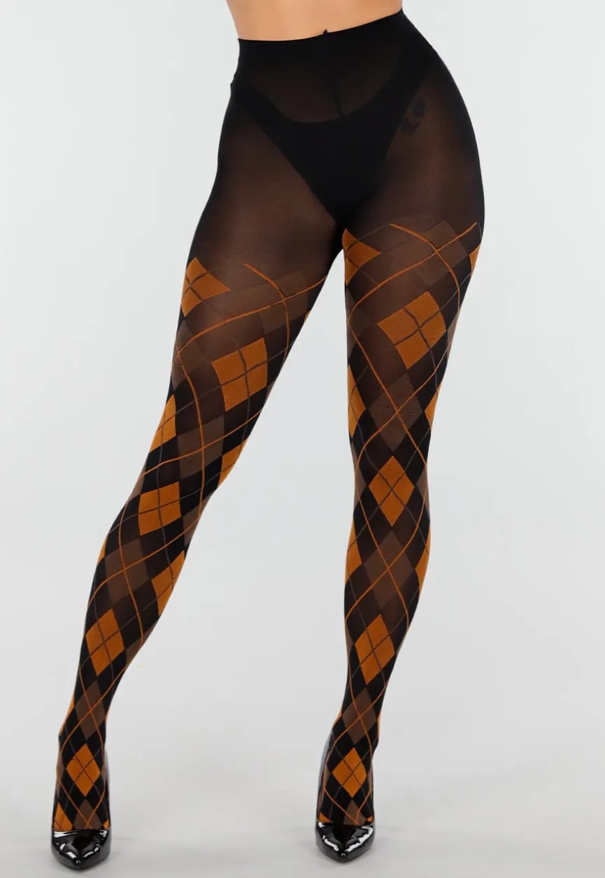 Oranje Bruine Panty met Argyle Print
