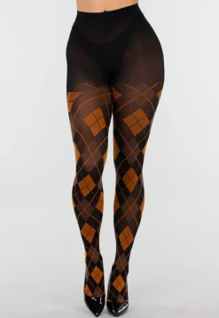 Oranje Bruine Panty met Argyle Print