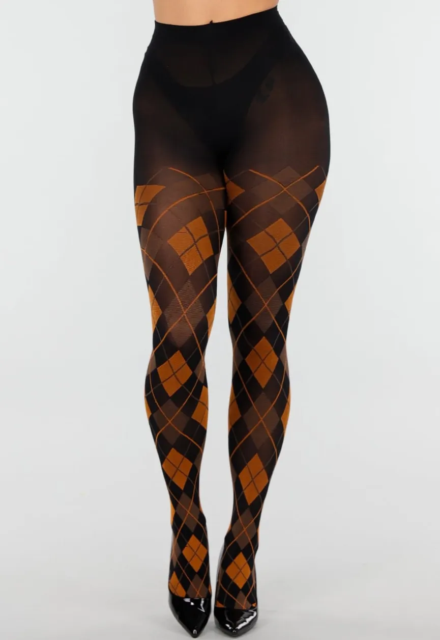 Oranje Bruine Panty met Argyle Print