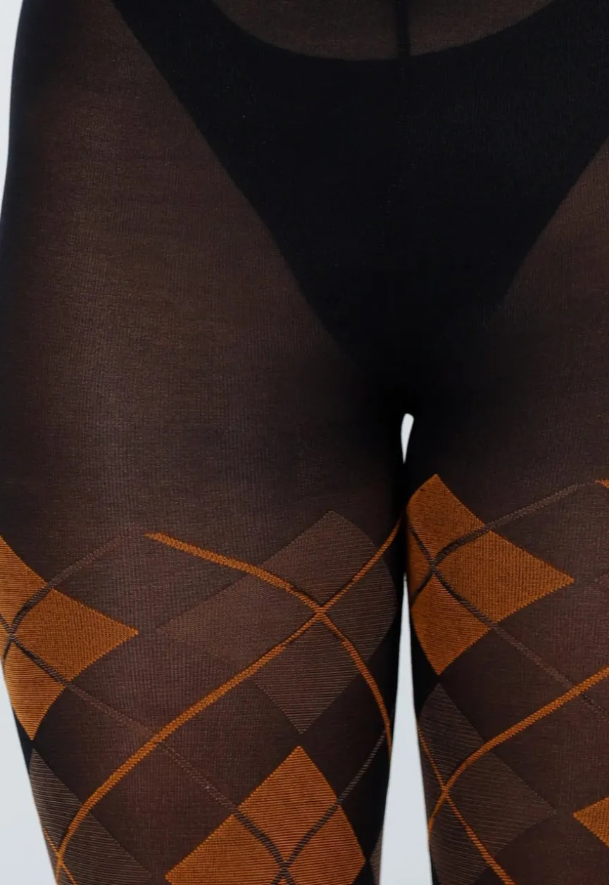 Oranje Bruine Panty met Argyle Print