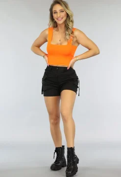 Oranje Crop Top met Vierkante Hals