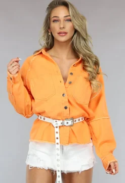 Oranje Denim Blouse met Zakken
