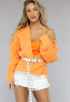 Oranje Denim Blouse met Zakken
