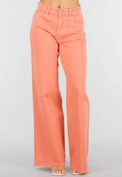 Oranje Denim Wide Leg Jeans met Hoge Taille en Stretch
