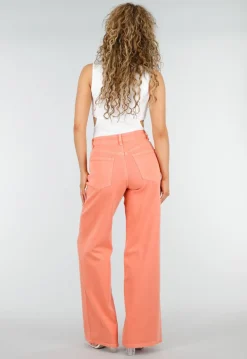 Oranje Denim Wide Leg Jeans met Hoge Taille en Stretch
