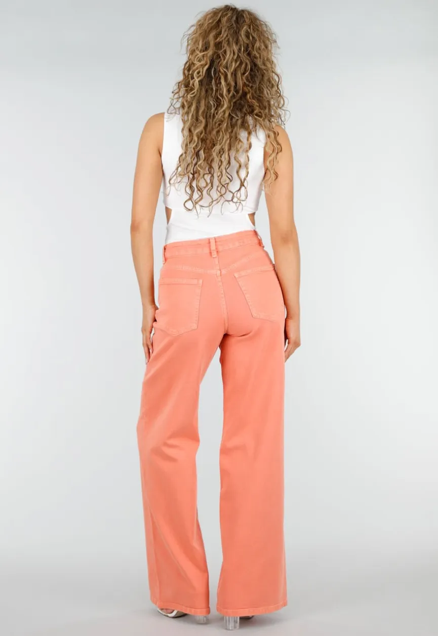 Oranje Denim Wide Leg Jeans met Hoge Taille en Stretch