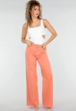 Oranje Denim Wide Leg Jeans met Hoge Taille en Stretch