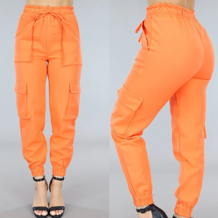 Oranje Elastische Broek met Cargo Zakken