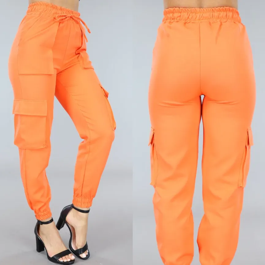 Oranje Elastische Broek met Cargo Zakken