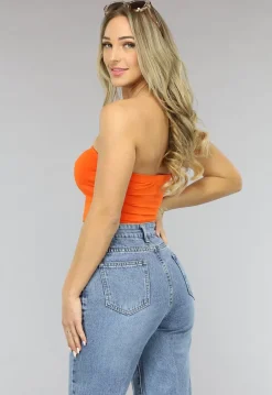 Oranje Elastische Strapless Bandeau Top