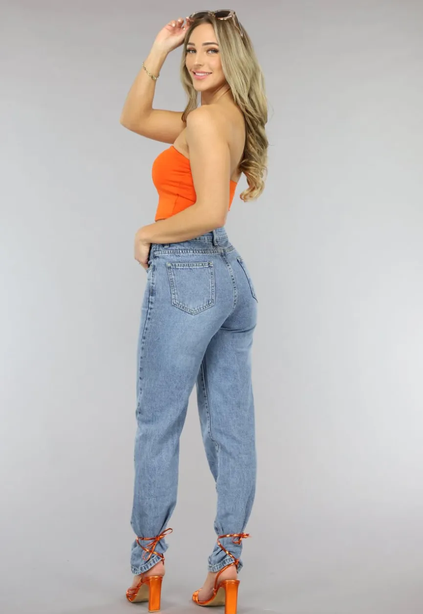 Oranje Elastische Strapless Bandeau Top