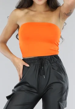 Oranje Elastische Strapless Bandeau Top