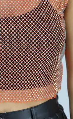 Oranje Fishnet Glitter Tank Top