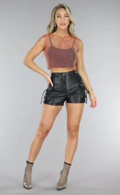 Oranje Fishnet Glitter Tank Top