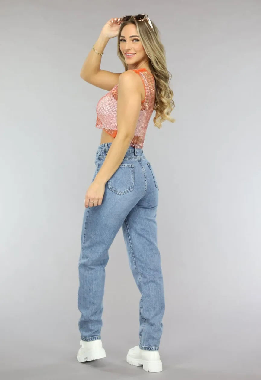 Oranje Fishnet Glitter Tank Top