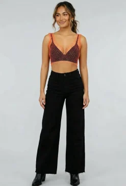 Oranje Fishnet Topje met Strass