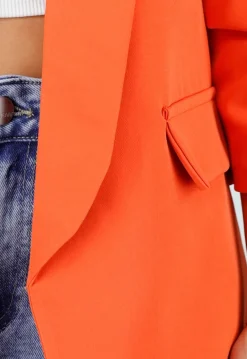 Oranje Getailleerde Blazer met Geplooide Driekwart Mouwen