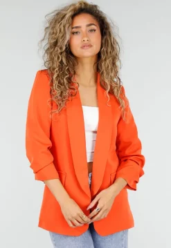 Oranje Getailleerde Blazer met Geplooide Driekwart Mouwen