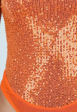 Oranje Glitter Body met Diepe V Hals