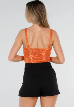 Oranje Glitter Body met Diepe V Hals