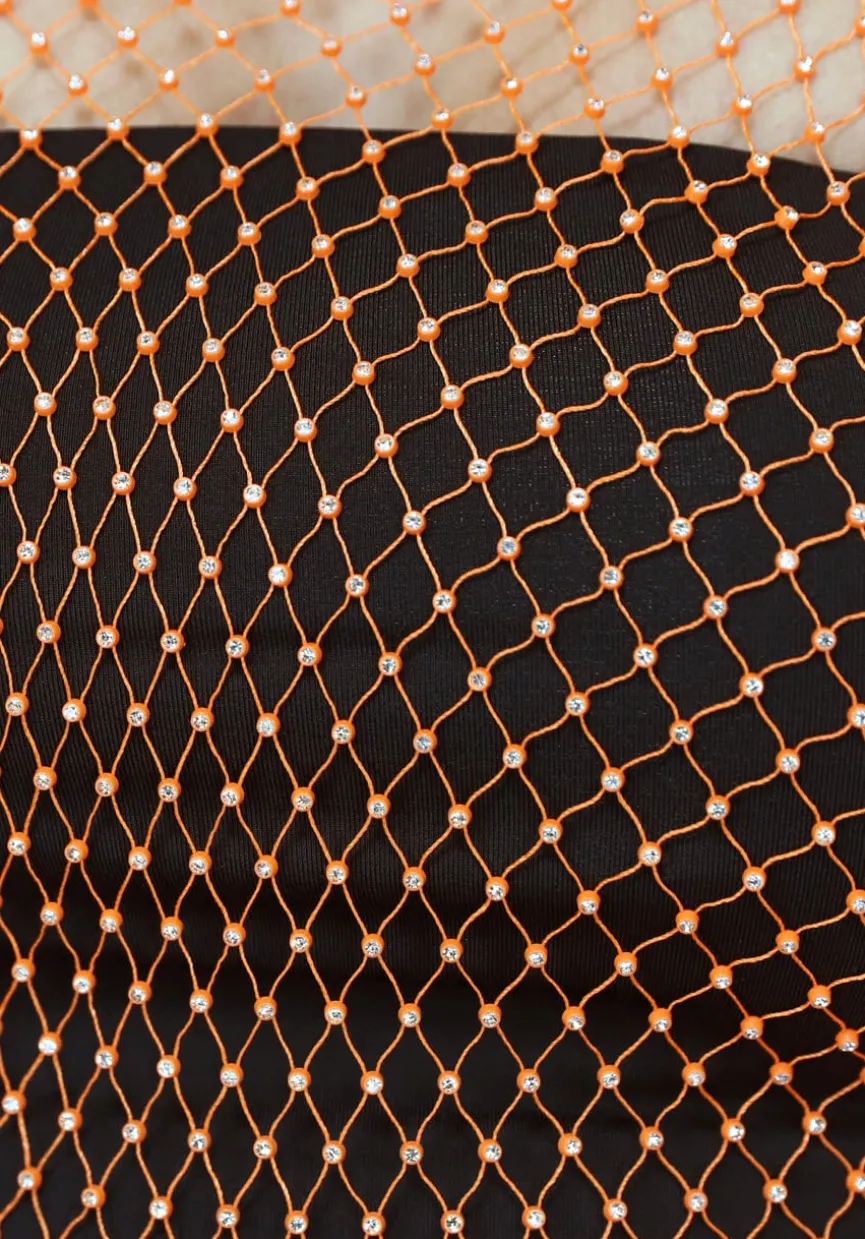 Oranje Glitter Fishnet Crop Top