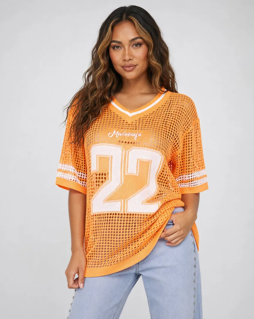 Oranje Jersey Shirt met Cijferprint en Korte Mouwen