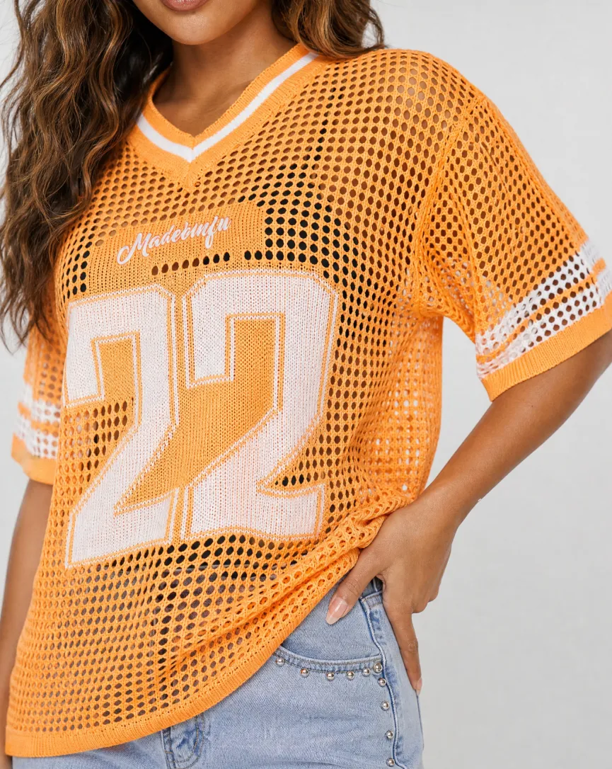 Oranje Jersey Shirt met Cijferprint en Korte Mouwen