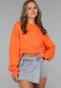 Oranje Koningsdag Sweater Dames met Queen Bae Print