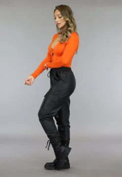 Oranje Longsleeve Bodysuit met Gevlochten Detail