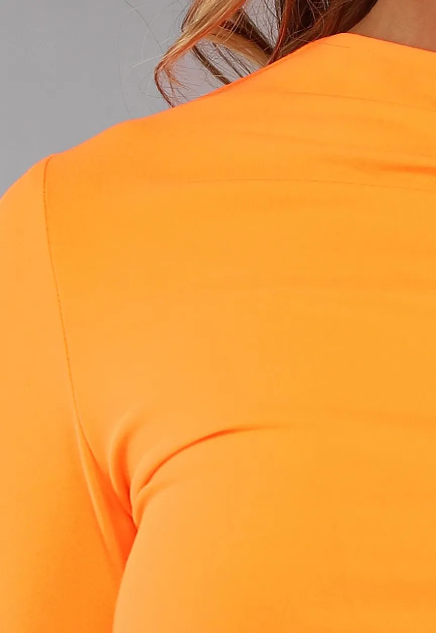 Oranje Longsleeve Top met Geplooid Effect