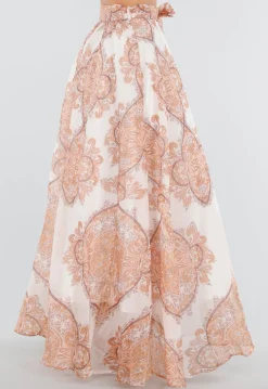 Oranje Maxi Rok met Paisley Print en Strikceintuur