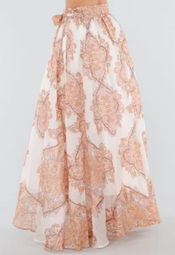 Oranje Maxi Rok met Paisley Print en Strikceintuur