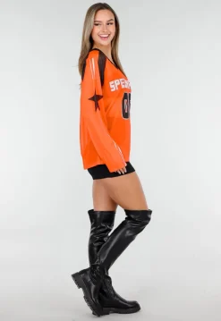 Oranje Mesh Jersey Top met Lange Mouwen