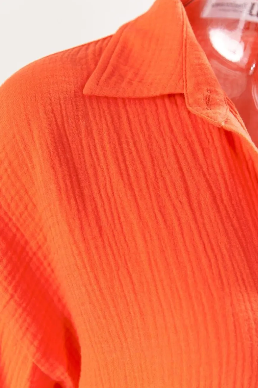 Oranje Mousseline Blouse met Trompetmouwen