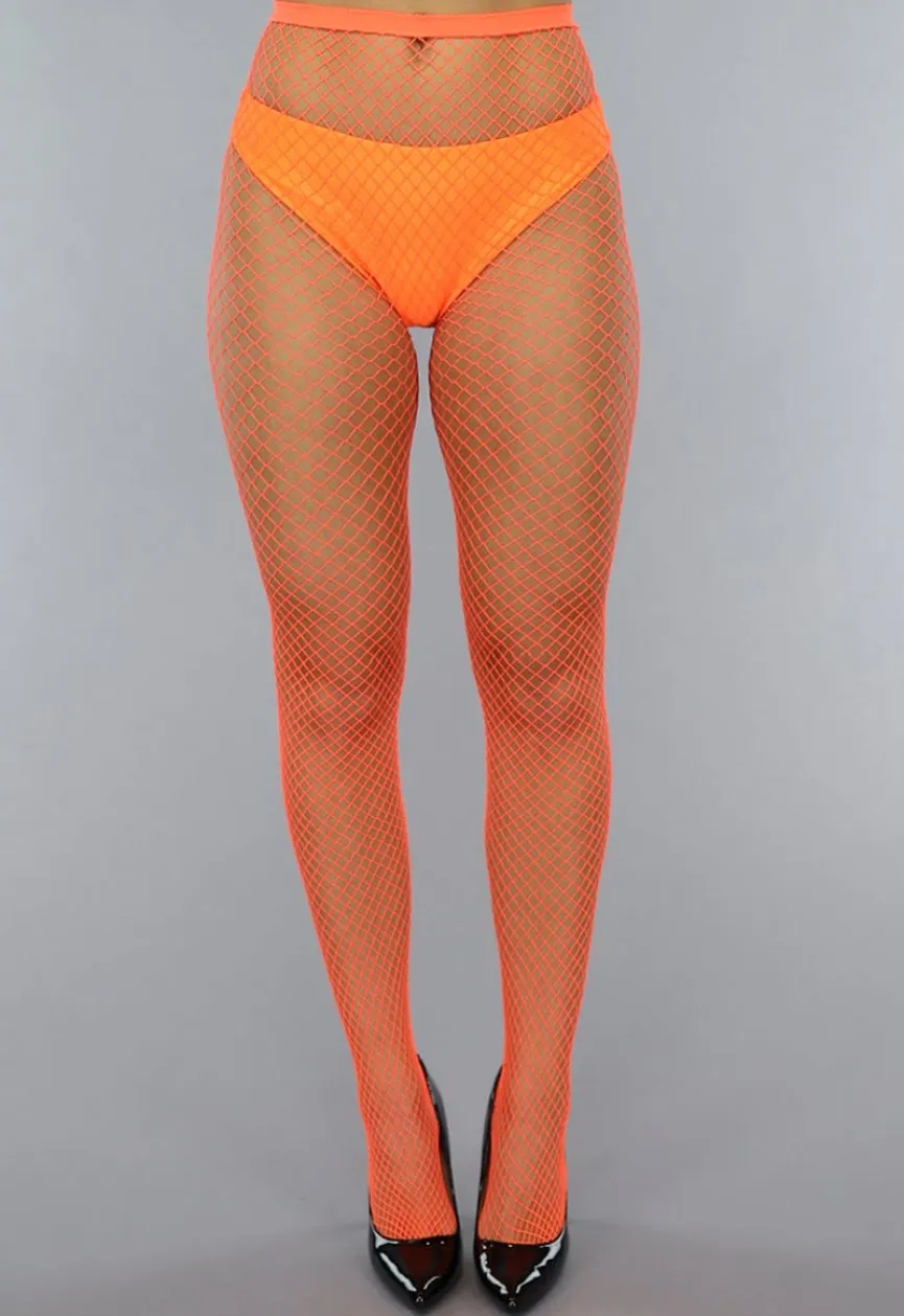 Oranje Netpanty met Medium Fishnet