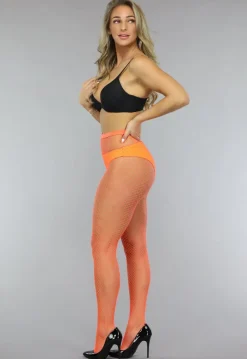 Oranje Netpanty met Medium Fishnet