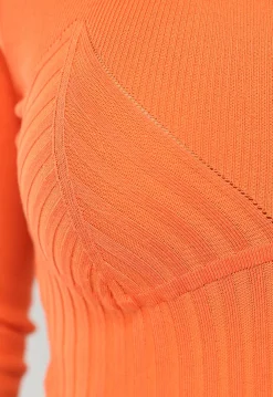 Oranje Rib Bodysuit met Lange Mouwen