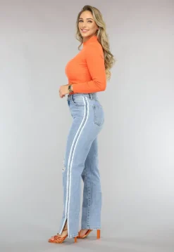 Oranje Rib Bodysuit met Lange Mouwen