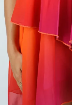 Oranje Roze Ombre Halter Jurk met Open Rug