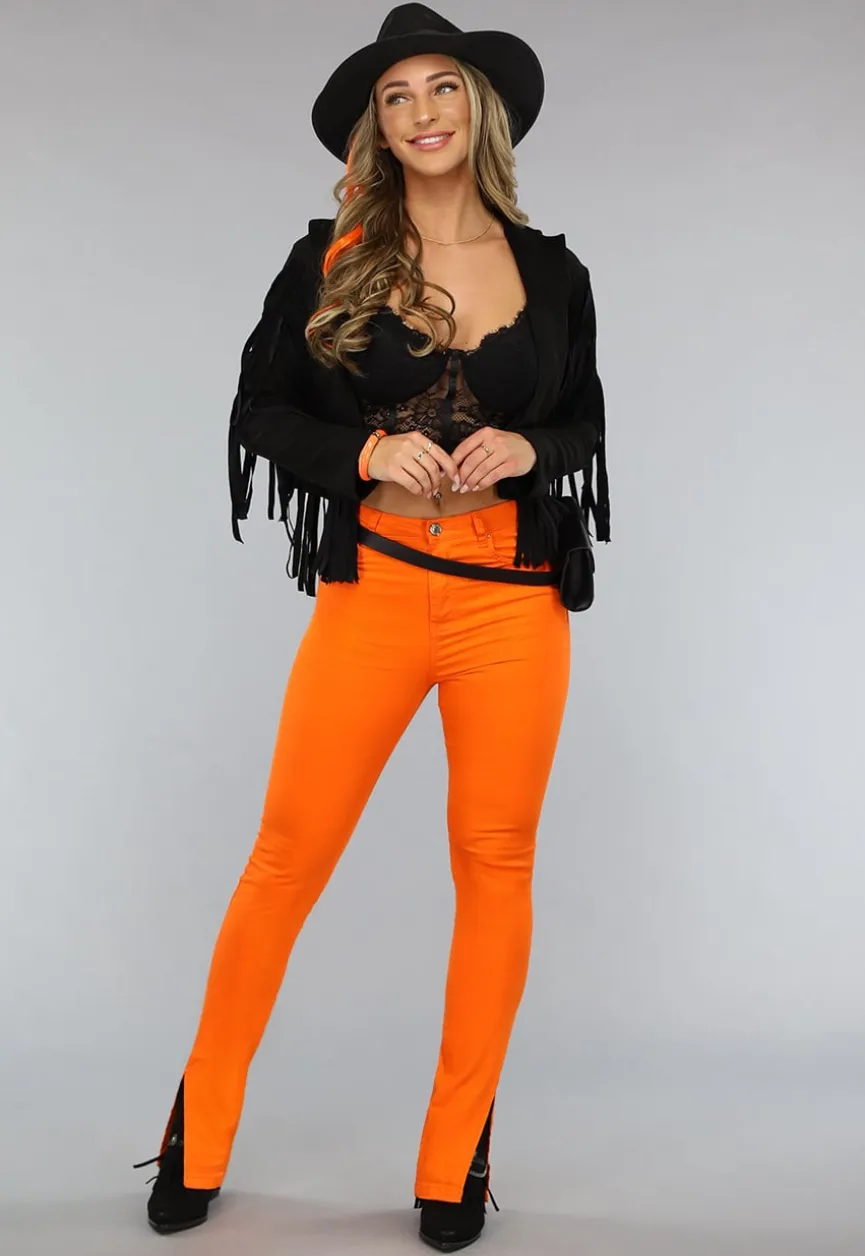 Oranje Skinny Jeans met Split